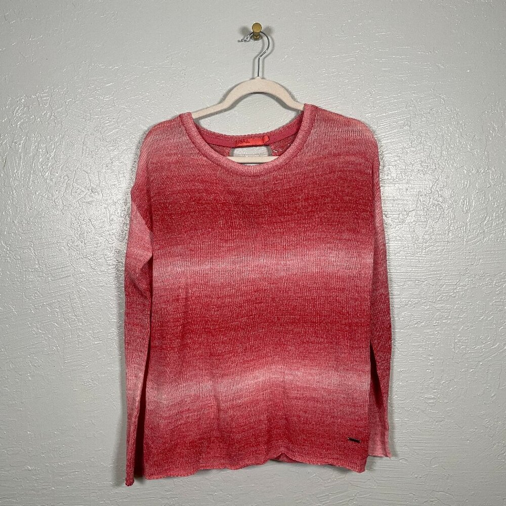 Prana Women M Pink White Red Ombre Nightingale Sweater Open Back Knit Wool Blend